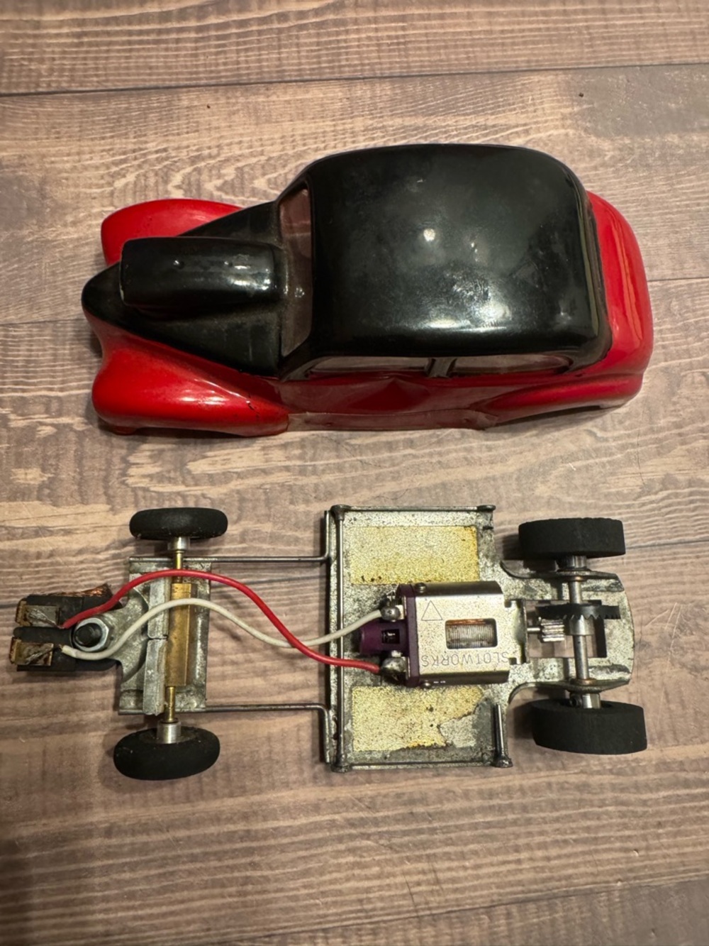 Red and Black Vintage Slot Car Body and Chassis - Kids Toys